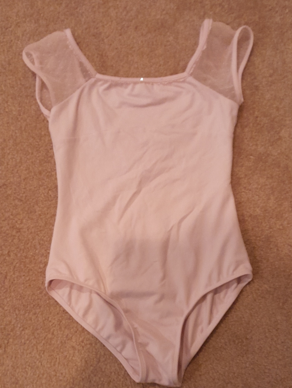 Mirella Girls Size 14 Pale Pink Mesh-Trim Leotard With Small Rhinestones